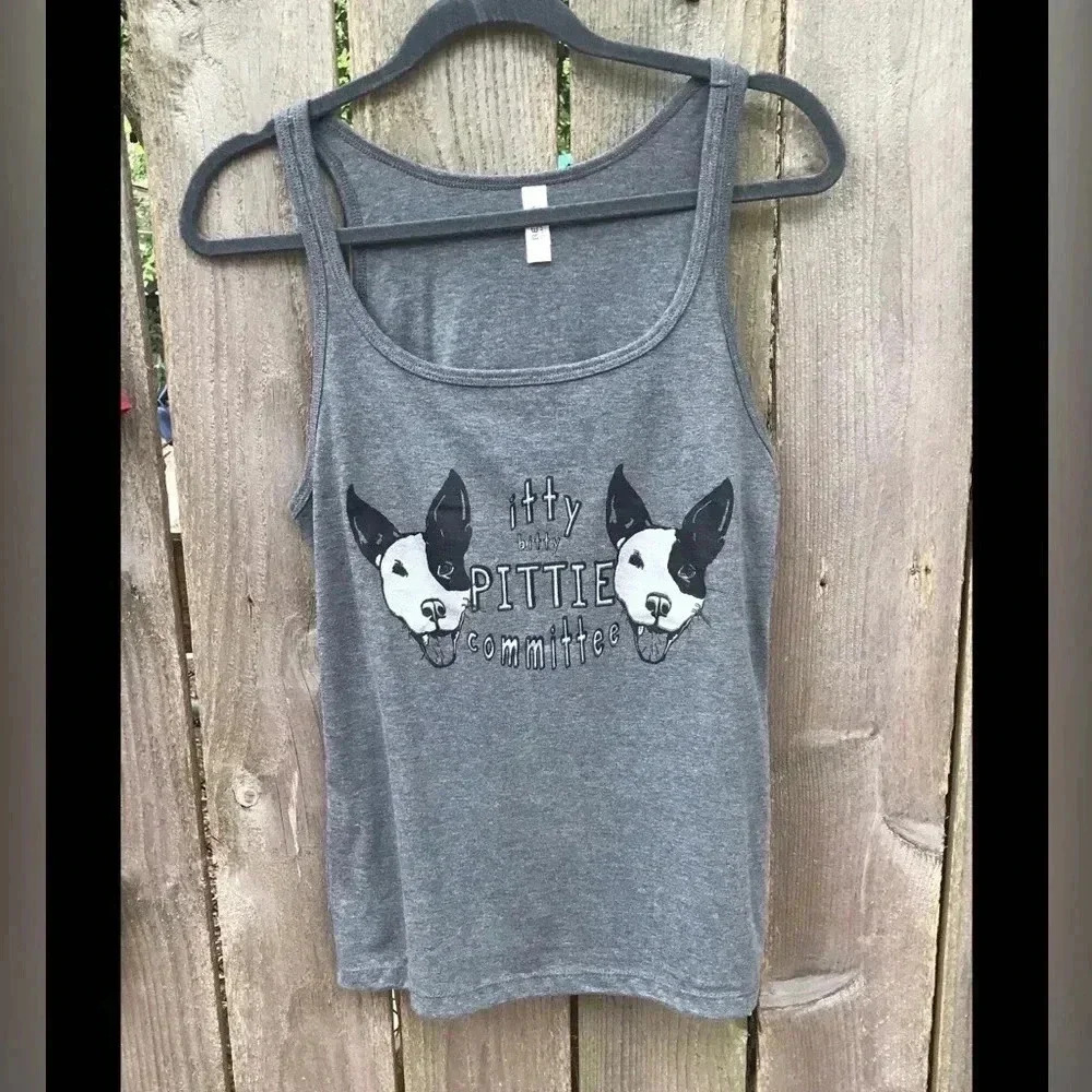 NWT Novelty fun itty bitty PITTIE committee pittie rescue womens tank top - Picture 2 of 6